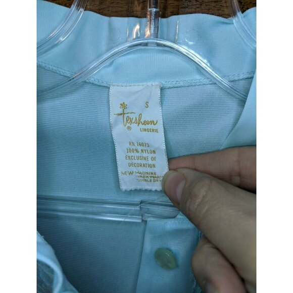 Vintage Texsheen Nylon Nightgown Robe Sz S Small Blue Lace - Picture 5 of 5